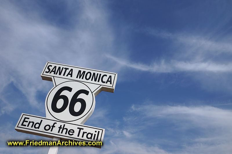california,Los Angeles,Landmark,Route 66,sky,clouds,sign,santa monica,